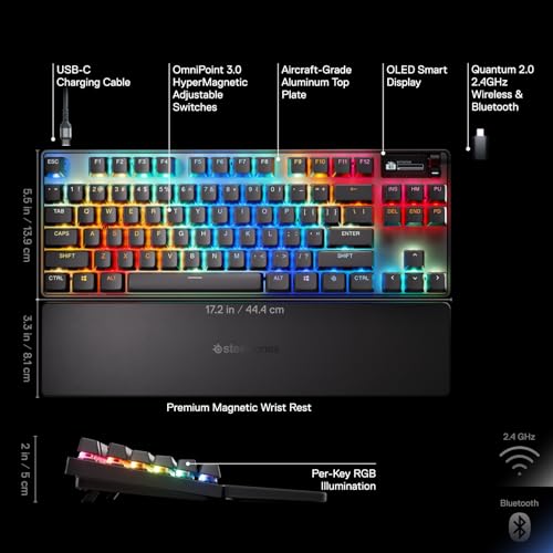 SteelSeries Apex Pro TKL Wireless Gen 3 OmniPoint 3.0 HyperMagnetic Switches — Adjustable Actuation — Rapid Trigger — Game-Ready Presets — Protection Mode — Rapid Tap/SOCD — Dual Wireless — OLED - Image 3