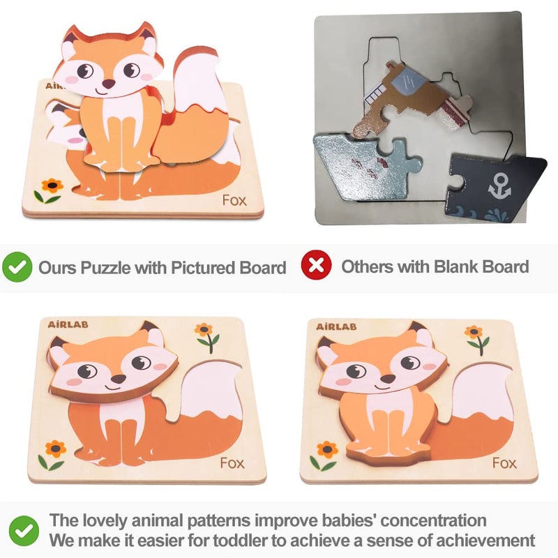 Airlab Wooden Puzzles for Toddlers 1 2 3 Year Old Animals Shape Puzzle Toys for Travel Airplane Gift for Kids Montessori Early Development Gifts for Baby Boys Girls with Drawstring Bag Pack of 4 - Image 5