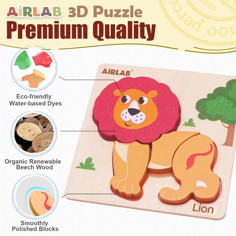 Airlab Wooden Puzzles for Toddlers 1 2 3 Year Old Animals Shape Puzzle Toys for Travel Airplane Gift for Kids Montessori Early Development Gifts for Baby Boys Girls with Drawstring Bag Pack of 4 - Image 2