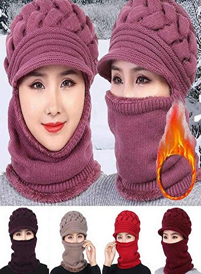 Zeki Women's & Girl's Soft Woolen Warm Snow Visor Cap Plus Muffler Scarf|Neckwarmer (Maroon,Free Size)-(Pack of 01) - Image 5