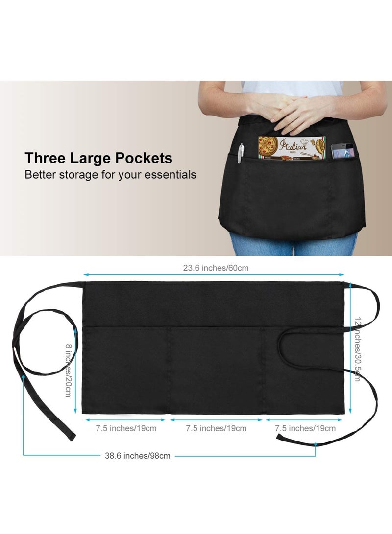 Waitress Aprons 2 Pack Waist Half Apron with 3 Pockets Waterproof