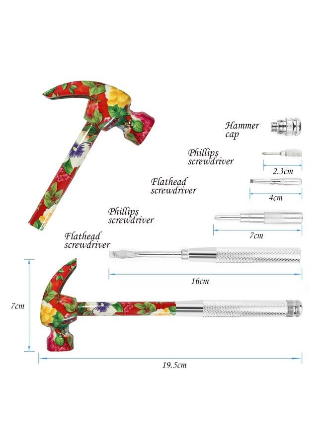 LASUND 6 in 1 Flower Hammer & Screwdriver Tool, All In One Screwdriver Hammer Tools Set with Screwdriver, Best Gift for Birthday Valentine's Mother's day Christmas Thanksgiving Halloween(Red) - Image 2