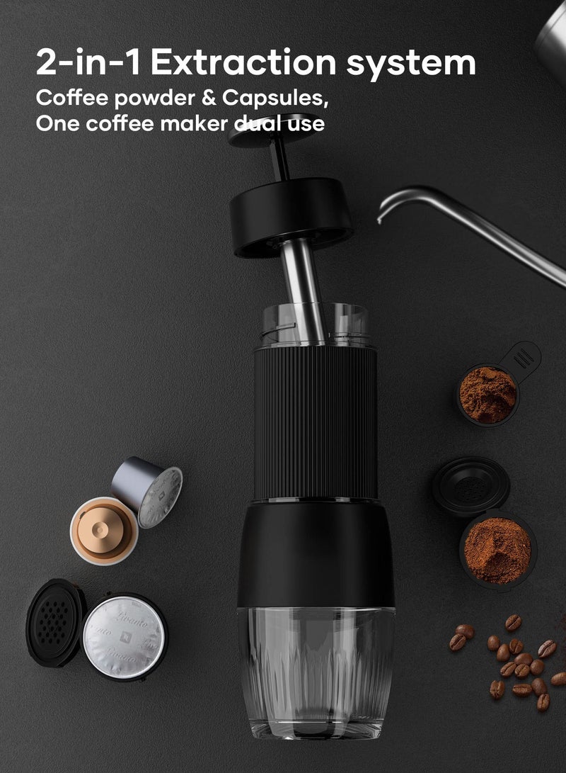 Portable Espresso Machine Travel Coffee Maker 2 in 1 Small Mini Presso Compatible with Nespresso Original Capsules 18 Bar Pressure Manual Aeropress Coffee Machine - Image 4