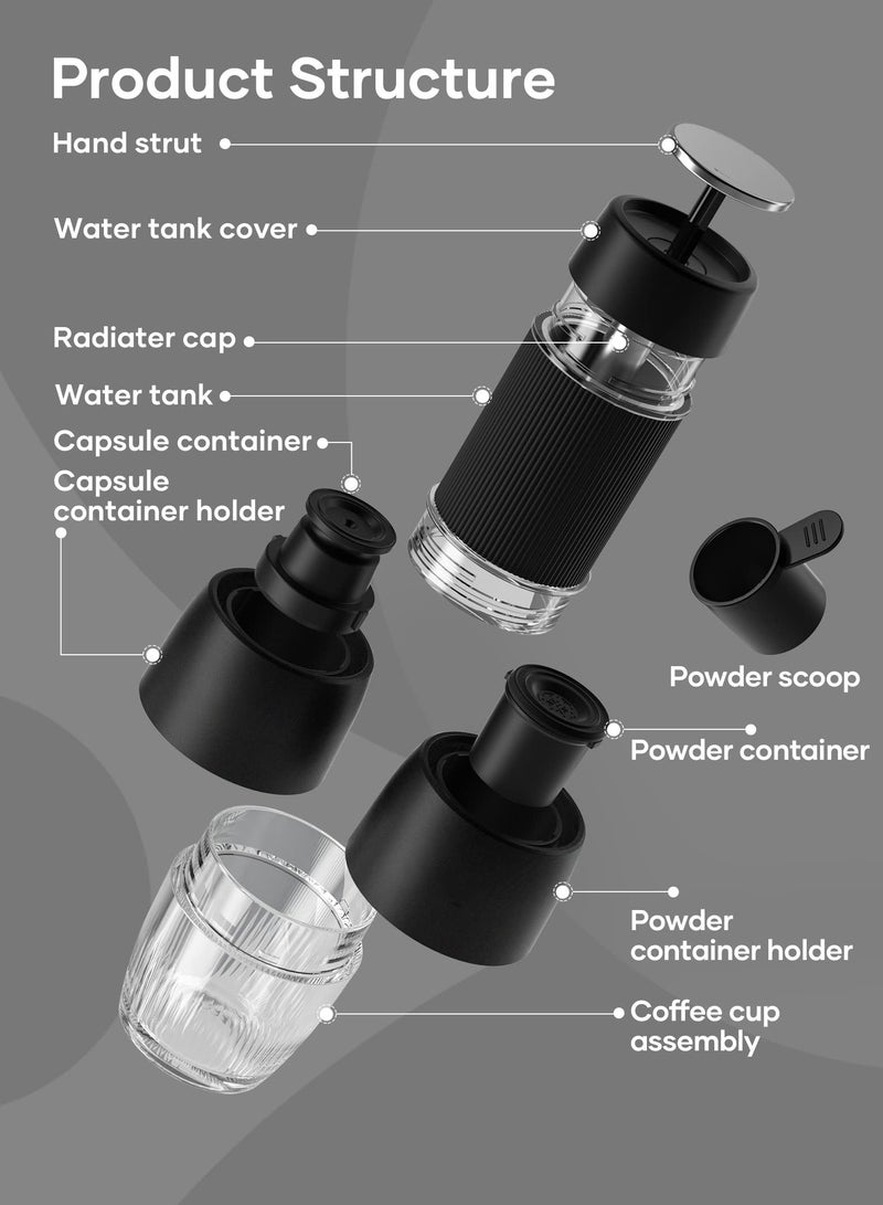 Portable Espresso Machine Travel Coffee Maker 2 in 1 Small Mini Presso Compatible with Nespresso Original Capsules 18 Bar Pressure Manual Aeropress Coffee Machine - Image 5