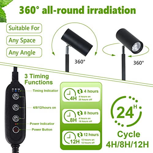 HMVPL Grow Lights Stand for Indoor Plants Full Spectrum Tall Plant Light for Indoor Growing with 20W COB Plant Light Bulb,4/8/12H Timer, Led Growth Floor Lamp for Large Plant Seedling(6 Level Height) - Image 5