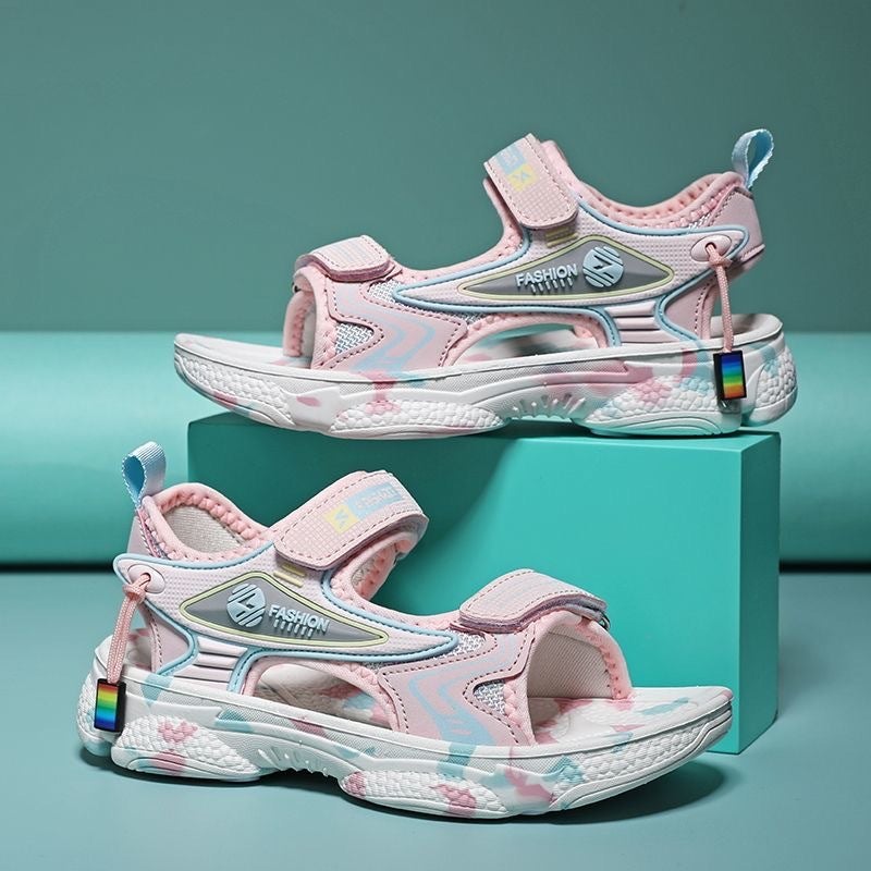 Girls' Sandals 2024 Summer Non-Slip Large Children Girls' Open Toe Non-Slip Breathable Sports Soft Sole Children'S Beach Shoes - Image 2