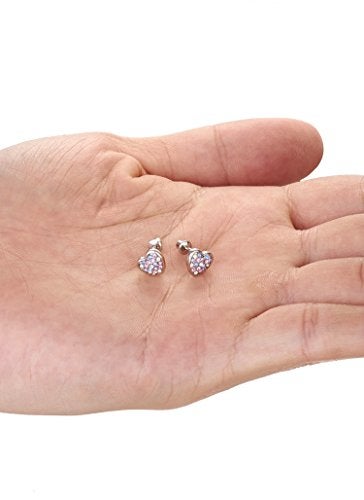 Regetta Jewelry Girls Screwback Pink Earrings, Heart Cubic Zirconia, Pink Screw Back Earrings for Girls with Stainless Steel Post (Multicolor) - Image 5