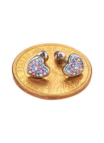 Regetta Jewelry Girls Screwback Pink Earrings, Heart Cubic Zirconia, Pink Screw Back Earrings for Girls with Stainless Steel Post (Multicolor) - Image 2
