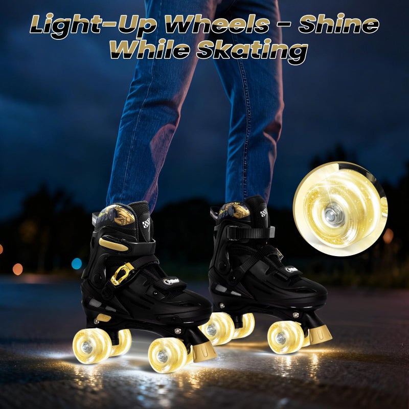 Nattork Adjustable Roller Skates for Kids Boys Girls- Teen Youth Age 8-12 10 11 12 Cool Racing Car Indoor Outdoor Gift Idea for Birthdays Christmas Golden - Image 3