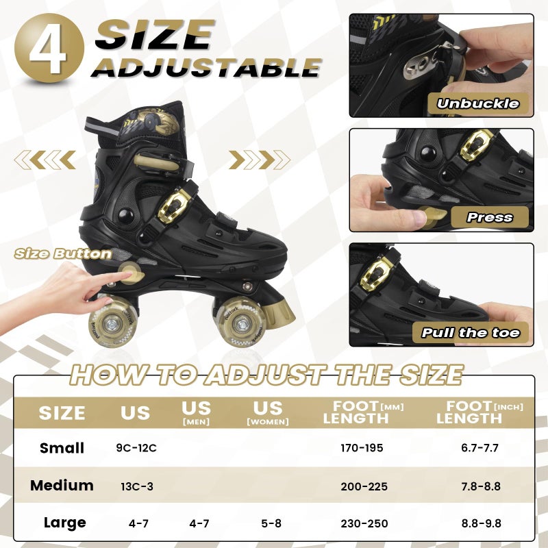 Nattork Adjustable Roller Skates for Kids Boys Girls- Teen Youth Age 8-12 10 11 12 Cool Racing Car Indoor Outdoor Gift Idea for Birthdays Christmas Golden - Image 5