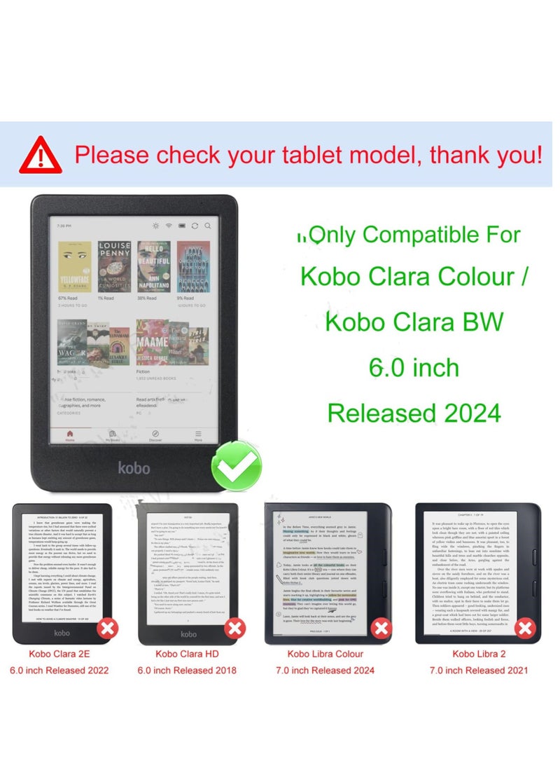 Generic - Case for Kobo Clara Colour 6.0inch 2024 Released with Auto Sleep/Wake Soft TPU Matte Back Cover Slim Lightweight Shell Protective Smart Cover for Kobo Clara BW 6inch Case -Black - Image 1