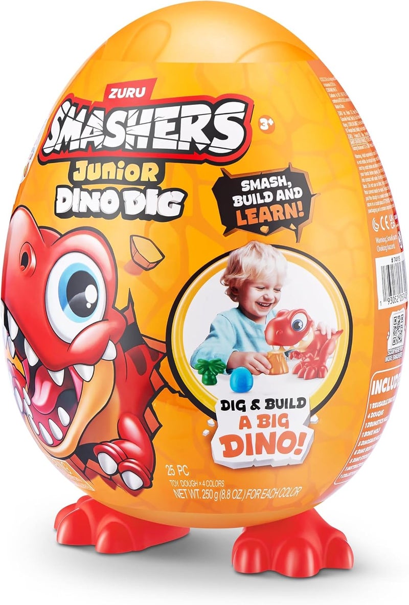 ZURU SMASHERS سماشرز جونيور: بيضة كبيرة للحفر على شكل ديناصور (رابتور) - 12+ مفاجأة، قوالب مركبة، ألعاب حضانة على شكل ديناصور للأطفال، لبناء وتركيب، ولعب حسي، من عمر 18 شهرًا إلى 3 سنوات - Image 3