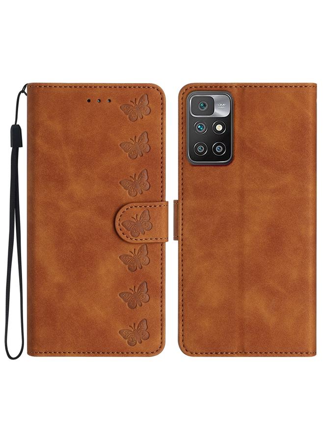 The Bros Case For Xiaomi Redmi 10 Seven Butterflies Embossed Leather Phone Case