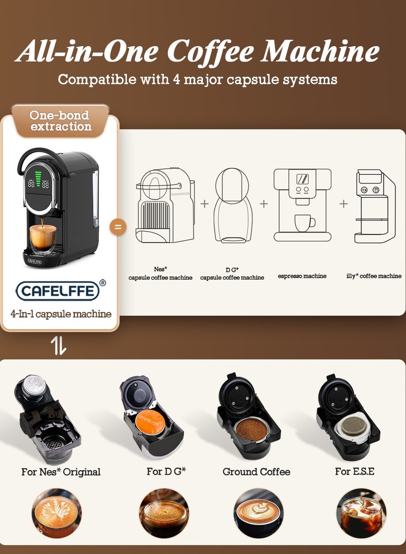 Cafelffe New 4-In-1 Automatic Capsule Coffee Machine With Temperature And Coffee Volume Adjustment Hot Cold Brew Espresso Coffee Maker Compatible With Larger Cup Size 1450W Black - Image 5
