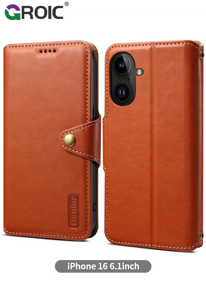 GROIC For iPhone 16 Case,Wallet Case for iPhone 16,Leather Case with Cash Pocket,Flip Cover for iPhone 16,TPU Interior Protective Case,All-Round Protective iPhone 16 Phone Shell 6.1'' - Image 1