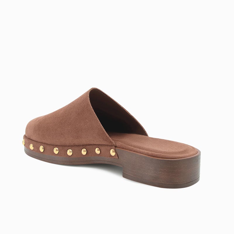 MICIFA Dark Brown Studded Platform Mules for Women Closed Round Toe Suede Clogs Slip On Backless Flat Mules Comfortable Casual Slides Shoes - Image 5