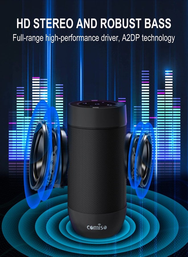 comiso Bluetooth Speaker, Portable Bluetooth Speakers with Wireless Stereo Pairing, Built in Mic, 360° HD Sound,IP65 Waterproof Speaker,Support TF Card, for Home/Party/Outdoor/Beach, Gift For Men/Women-Black - Image 5