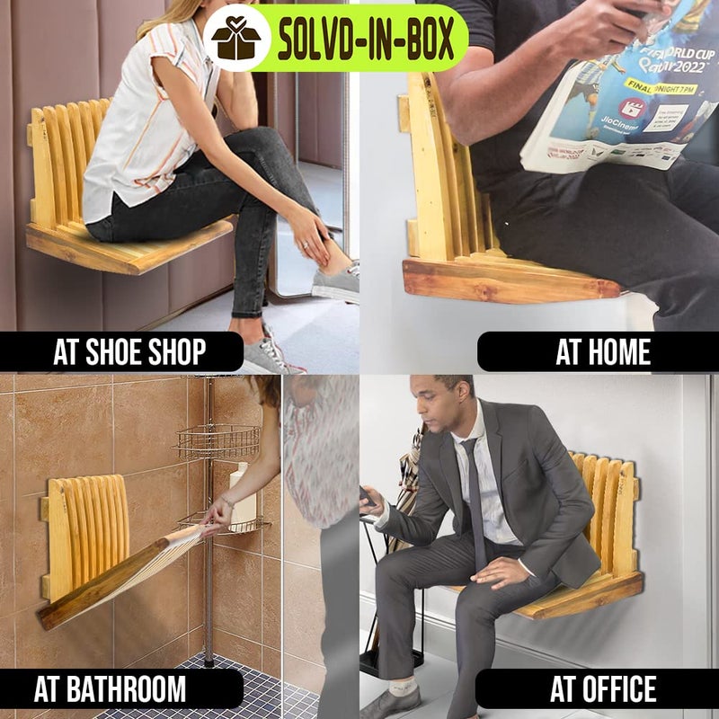 SOLVD-IN-BOX SOLVDINBOX Wall Mounted Foldable Chair Folding Seat Stool AntiSlip Safety Chair for Elder Wall Mounted Foldable Save Space for Children Wall Stool Safety Chair WallMounted Foldable Seating Chair - Image 4