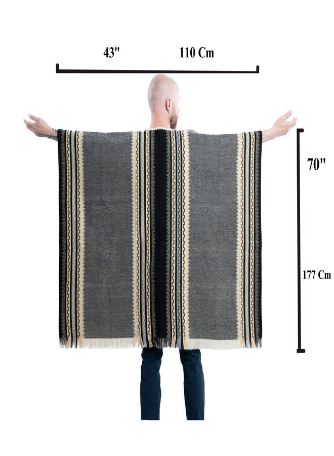 QISU ISKAY Sierra Haven Alpaca Wool Poncho Luxuriously Soft, Thick & Warm, Lightweight & Breathable, Artisan Made Wool Blend Handwoven Wool Unisex Poncho, 43”x70”(Graphite Grey) - Image 4