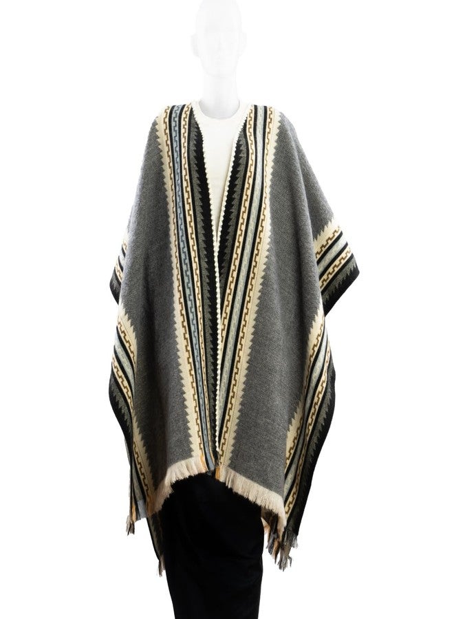 QISU ISKAY Sierra Haven Alpaca Wool Poncho Luxuriously Soft, Thick & Warm, Lightweight & Breathable, Artisan Made Wool Blend Handwoven Wool Unisex Poncho, 43”x70”(Graphite Grey) - Image 5