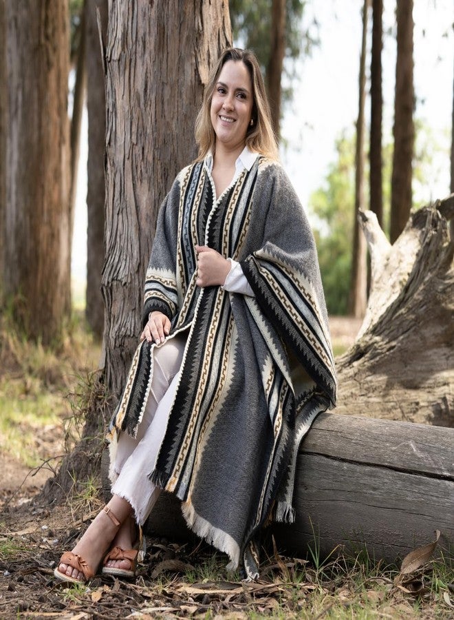 QISU ISKAY Sierra Haven Alpaca Wool Poncho Luxuriously Soft, Thick & Warm, Lightweight & Breathable, Artisan Made Wool Blend Handwoven Wool Unisex Poncho, 43”x70”(Graphite Grey) - Image 3