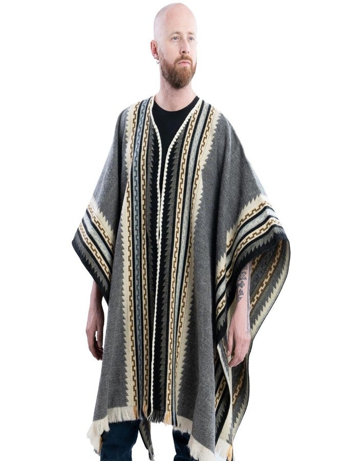 QISU ISKAY Sierra Haven Alpaca Wool Poncho Luxuriously Soft, Thick & Warm, Lightweight & Breathable, Artisan Made Wool Blend Handwoven Wool Unisex Poncho, 43”x70”(Graphite Grey) - Image 1