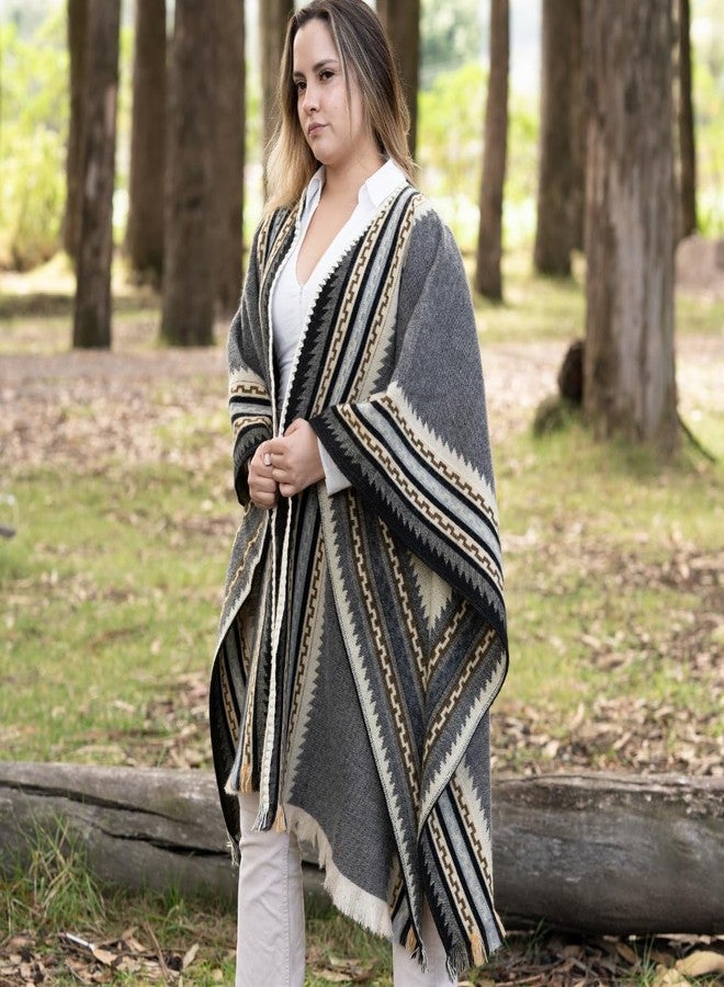 QISU ISKAY Sierra Haven Alpaca Wool Poncho Luxuriously Soft, Thick & Warm, Lightweight & Breathable, Artisan Made Wool Blend Handwoven Wool Unisex Poncho, 43”x70”(Graphite Grey) - Image 2