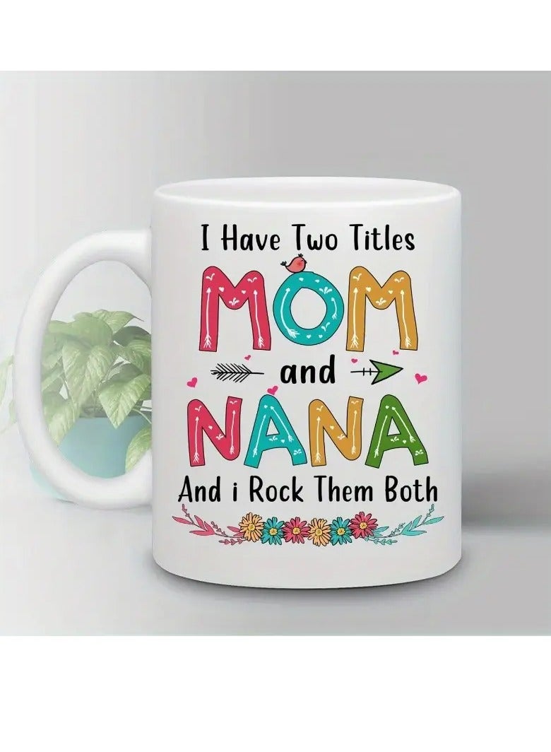 راين كوب قهوة خزفي مزدوج العنوان "أمي وجدتي" - حروف ملونة ومرحة مع رسومات زهور وطيور، آمن للطعام - هدية مثالية لعيد الأم وعيد ميلاد الجدة، إكسسوارات لمقهى - Image 2