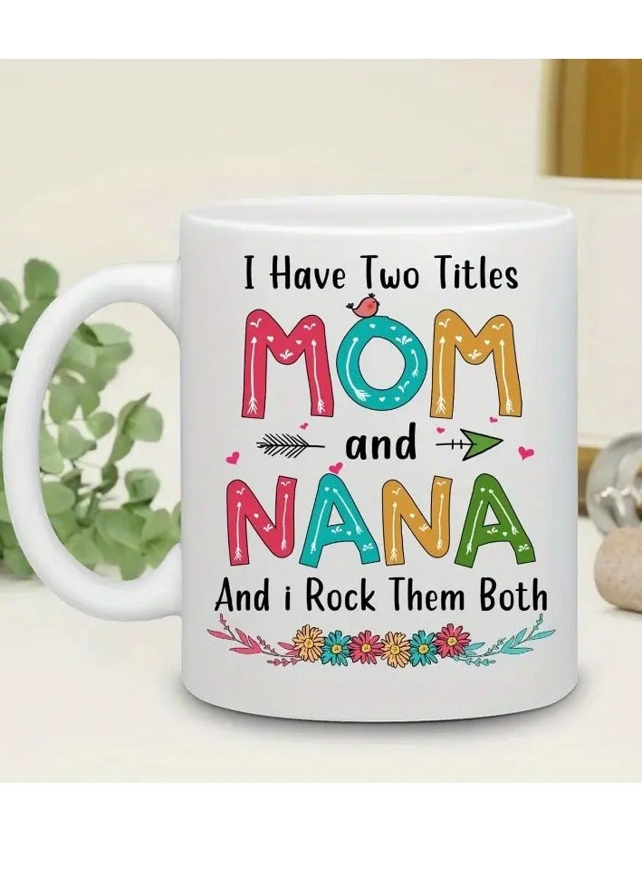 راين كوب قهوة خزفي مزدوج العنوان "أمي وجدتي" - حروف ملونة ومرحة مع رسومات زهور وطيور، آمن للطعام - هدية مثالية لعيد الأم وعيد ميلاد الجدة، إكسسوارات لمقهى - Image 3