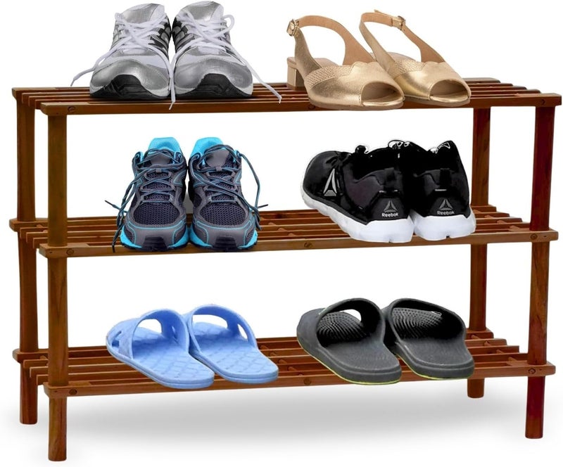 Feelings 3-Layer Wooden Shoe Rack – Coffee Color | Multi-Tier Shoe Rack | Shoe Organizer | Shoe Rack Display | Multifunctional Storage | Free Standing Shoe Shelf | Shoes Cabinet 63cm - Image 1