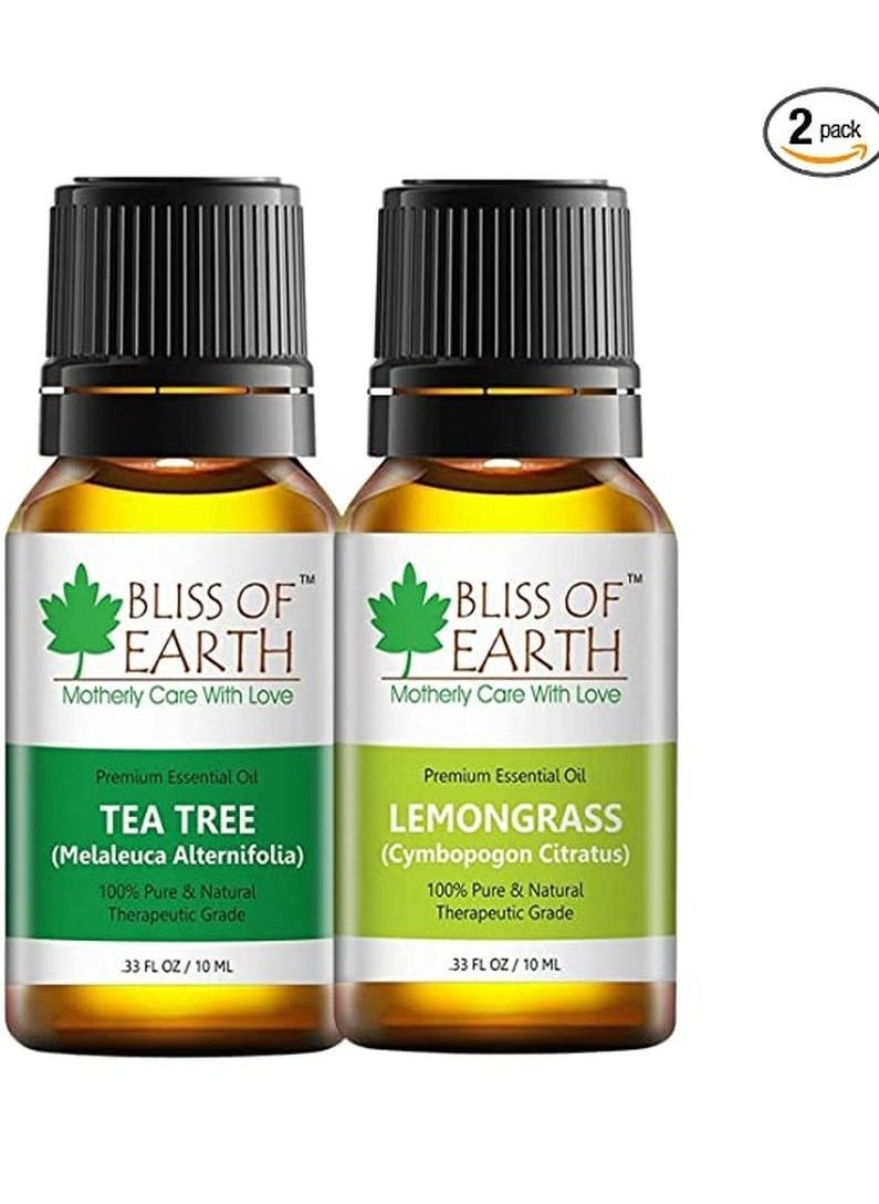 BLISS OF EARTH Bliss Of Earth Pure Australian Tea Tree Green & Lemongrass Essential Oils Combo 10ml For Mosquito & Bug Repelling Pack Of 2  - Image 1
