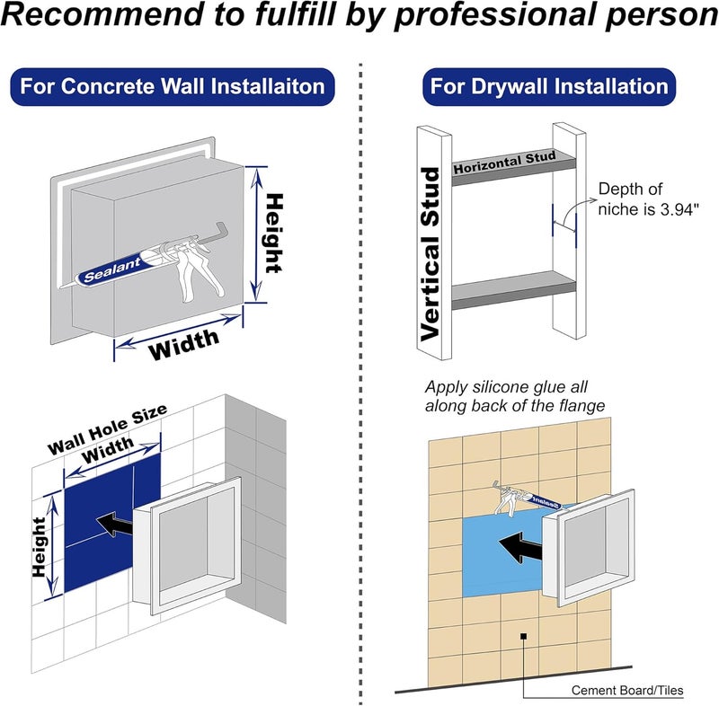 Bernkot Stainless Steel Shower Niche Matte Black 24" X 12" No Tile Needed Wall Niche Double Recessed Shower Shelf for Bathroom Over Mount Installation - Image 5