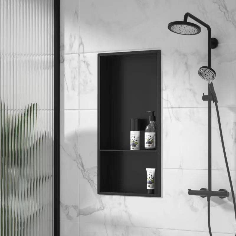 Bernkot Stainless Steel Shower Niche Matte Black 24" X 12" No Tile Needed Wall Niche Double Recessed Shower Shelf for Bathroom Over Mount Installation - Image 1