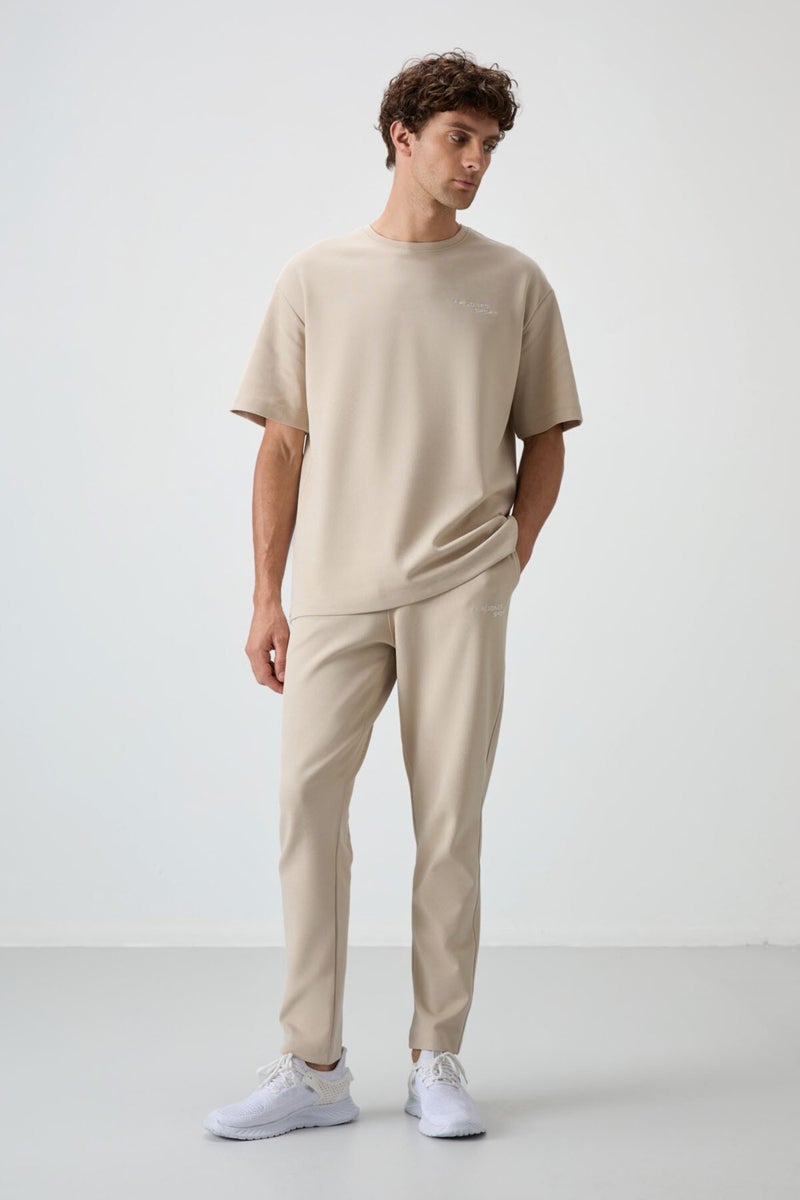 Air Jones Beige Cotton Thick Soft Texture Oversize Fit Embroidered Men's Tracksuit - 85252  - Image 1