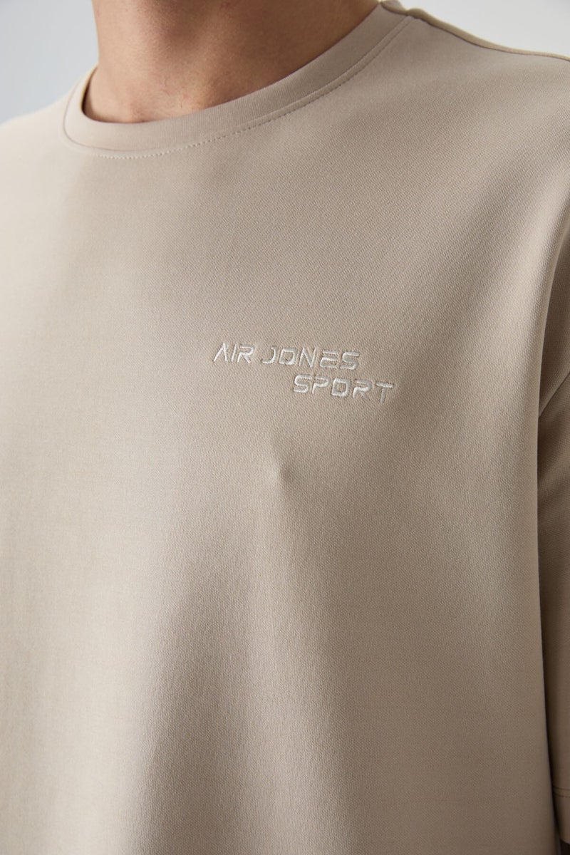 Air Jones Beige Cotton Thick Soft Texture Oversize Fit Embroidered Men's Tracksuit - 85252  - Image 2