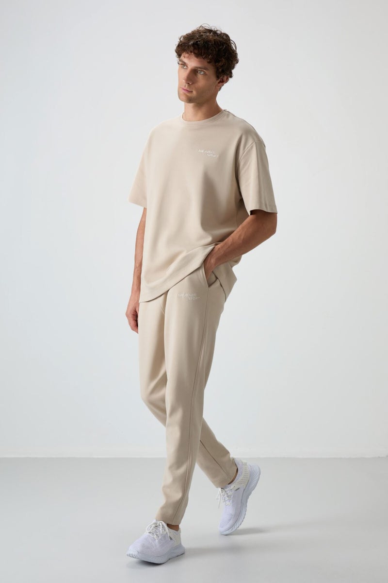 Air Jones Beige Cotton Thick Soft Texture Oversize Fit Embroidered Men's Tracksuit - 85252  - Image 3