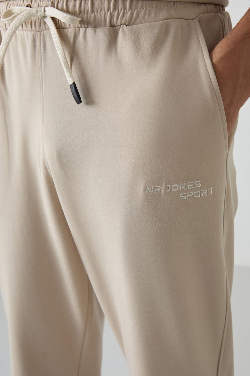 Air Jones Beige Cotton Thick Soft Texture Oversize Fit Embroidered Men's Tracksuit - 85252  - Image 5
