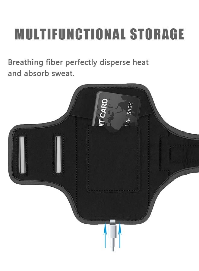 Generic Sports Armband Bag with Phone Bag, PU Waterproof Reflective Strip Multifunctional Storage Running Armband Pouch, Adjustable Strap and Card Key Pocket Phone Holder (Black) - Image 4