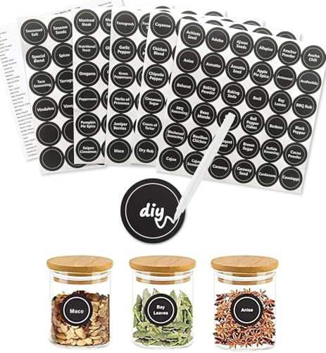 Seropy 180 Spice Labels for Food Containers, Chalkboard Labels for Jars, Spice Label Stickers Herb Seasoning Kitchen Pantry Labels, Small Chalk Sticker Spice Jar Label Round 168 Printed, 1 Erasable Chalk - Image 1