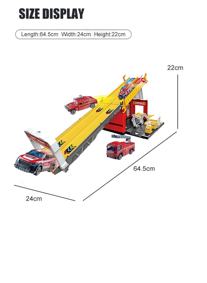 Die-Cast Vehicles, Storage & Ejection Competitive Track Parking Lot, Race Car Track Toy Truck Set with Foldable Race Tracks, Transport Car Carrier for Toddlers, Cars Toy Set Container Truck with 4 Alloy Cars, Vehicles Toy Set for 3+ Kids Boys & Girls - Image 2