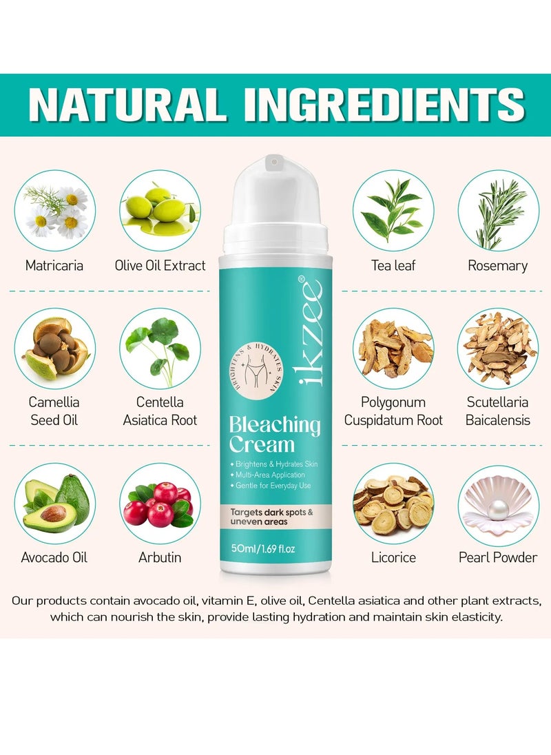 IKZEE 50ml Bleaching Cream Hydrating Brightening Gentle Intimate Creams for Private Part Elbow Underarm Knees Neck Remove Dark Spots and Target Uneven Areas Skin Lightening Whitening Cream  - Image 3