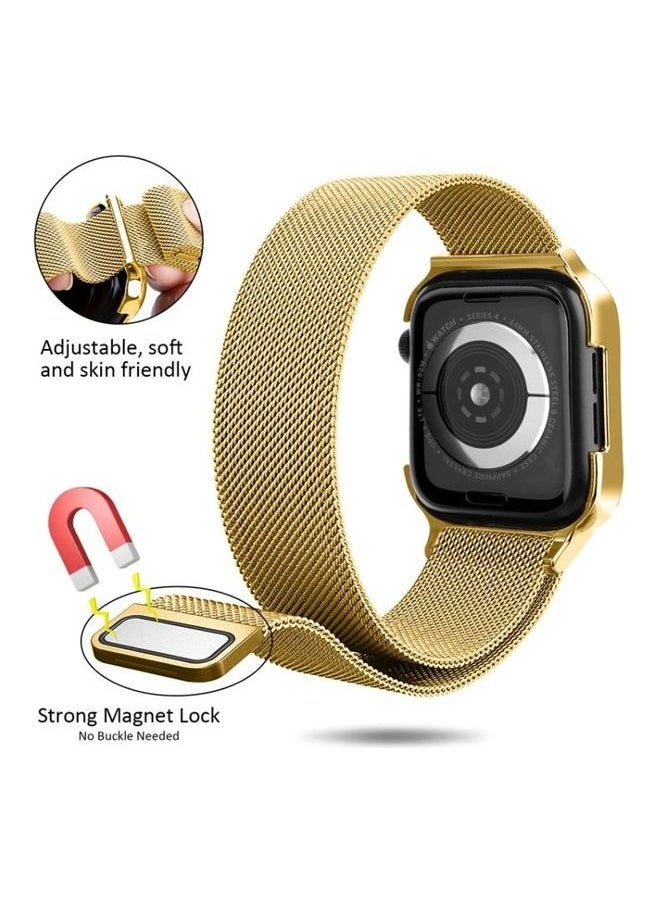 NIBEMINENT - Milanese Loop Watchband With Frame For Apple Watch Series 4/5 40mm Gold - Image 1