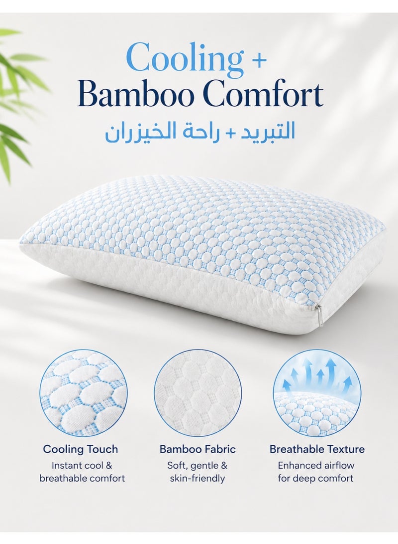 ١/٣ حياة وسادة ميموري فوم ممزقة بحجم كينغ (٥١ X ٧٦) – بغطاء مزدوج التبريد من قماش Ice Silk وألياف البامبو – ارتفاع قابل للتعديل – غطاء قابل للإزالة والغسل – مناسبة لجميع أوضاع النوم (الظهر، الجانب، البطن) - Image 3