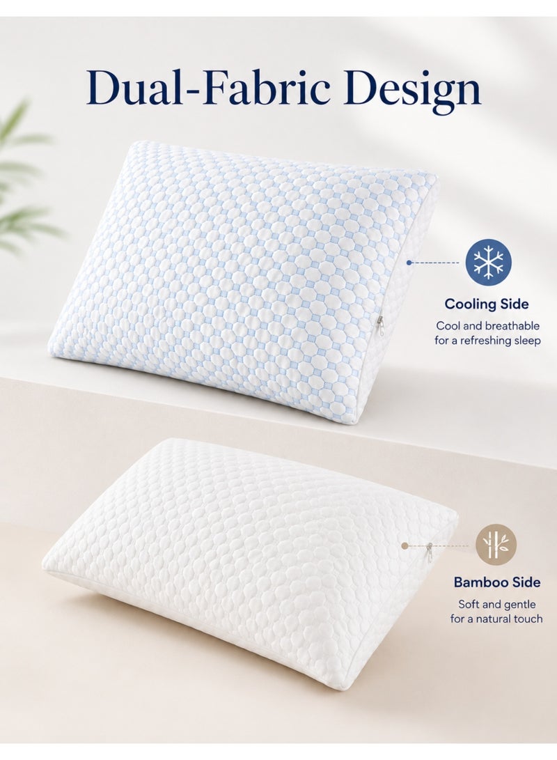 ١/٣ حياة وسادة ميموري فوم ممزقة بحجم كينغ (٥١ X ٧٦) – بغطاء مزدوج التبريد من قماش Ice Silk وألياف البامبو – ارتفاع قابل للتعديل – غطاء قابل للإزالة والغسل – مناسبة لجميع أوضاع النوم (الظهر، الجانب، البطن) - Image 5
