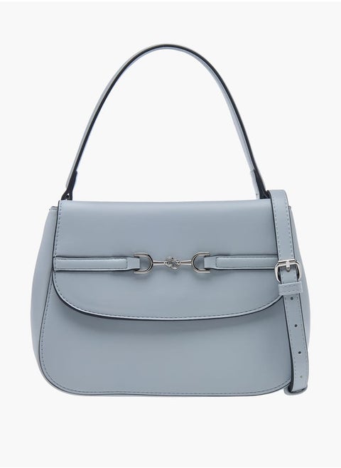 Women Solid Satchel Bag with Adjustable Strap and Button Closure