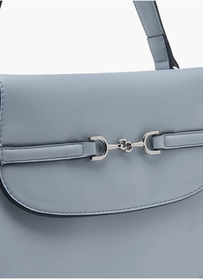 Celeste Women Solid Satchel Bag with Adjustable Strap and Button Closure