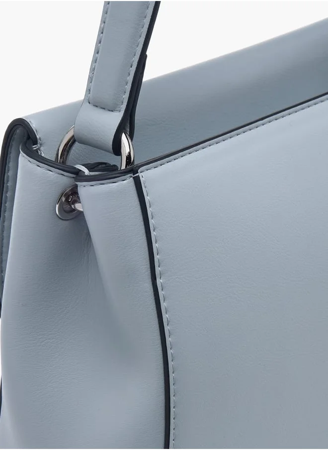 Celeste Women Solid Satchel Bag with Adjustable Strap and Button Closure