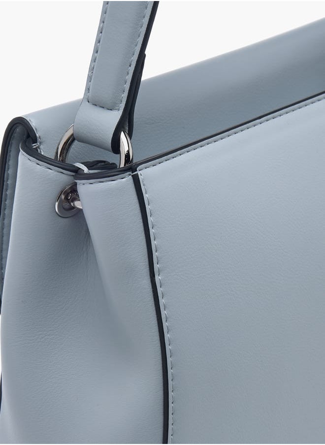 Celeste Women Solid Satchel Bag with Adjustable Strap and Button Closure  - Image 5