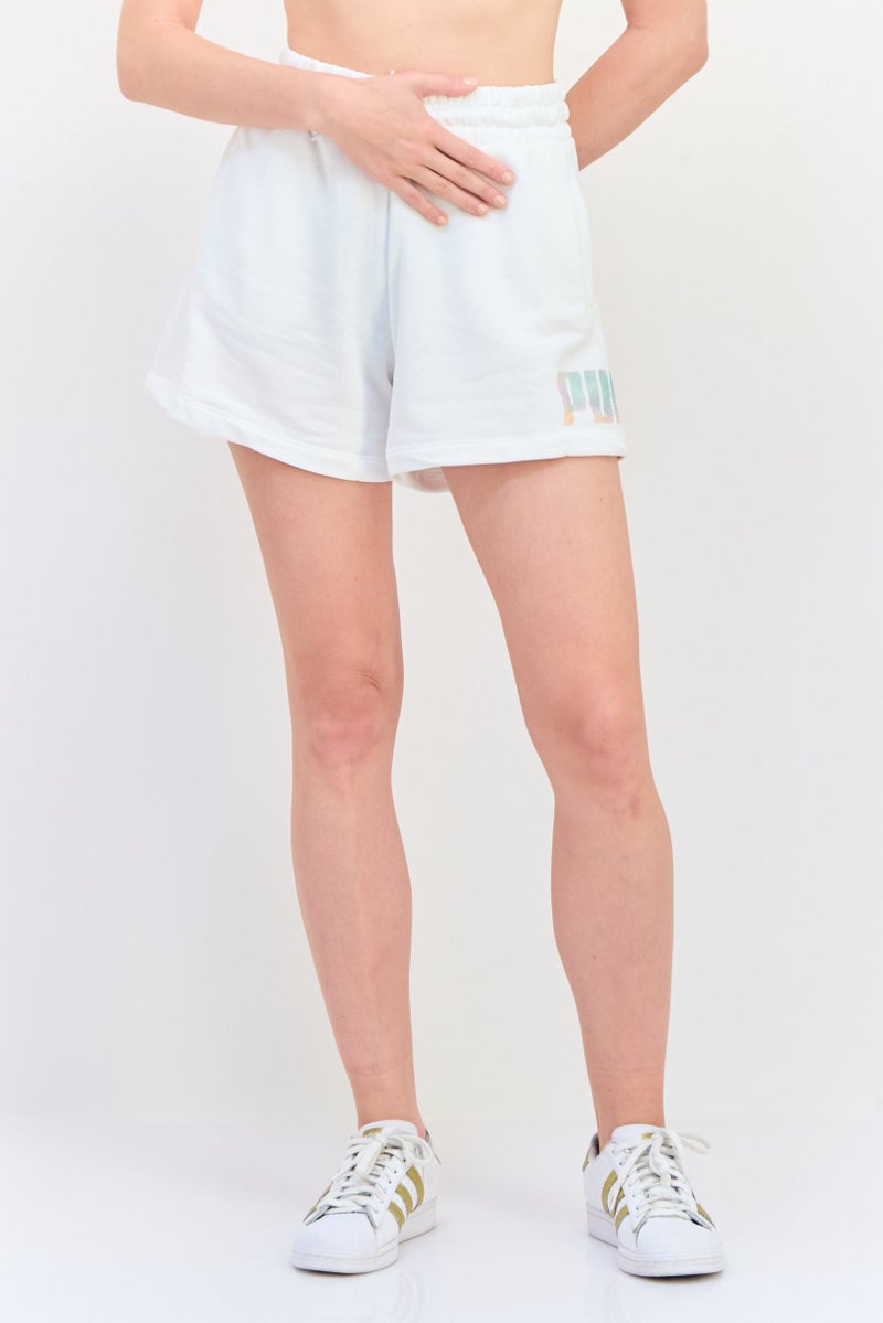 PUMA Women Comfort Fit Brand Logo Outdoor Shorts, White  - Image 1