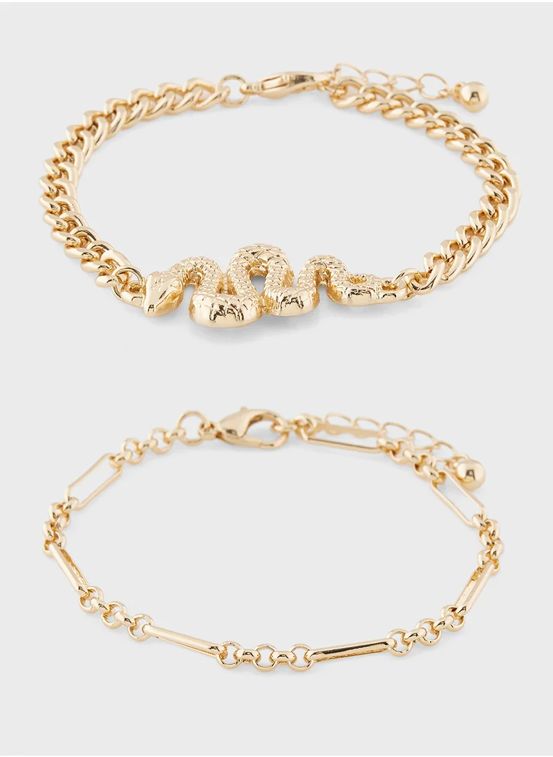 ELLA 2 Pack Snake Metal Chain Bracelet